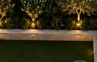 Limestone retaining wall and planter detail